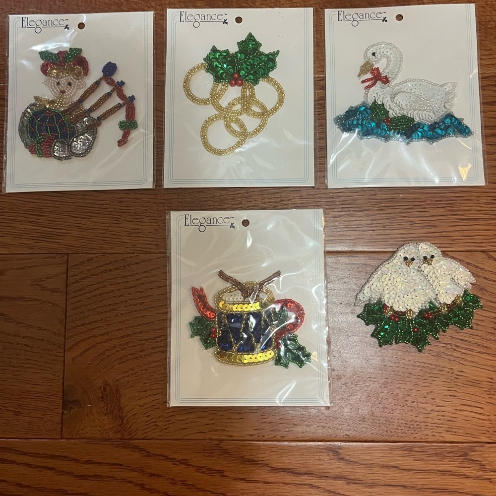 5 Elegance Christmas Beaded & sequined Patches part of 12 Days of Christmas EX